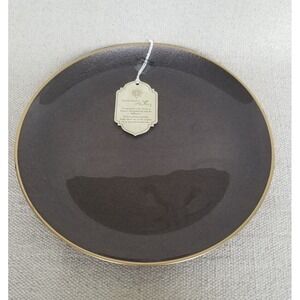 Handcrafted Turkish Glass Charger Plate Textured Bronze Brown with Gold Rim NEW
